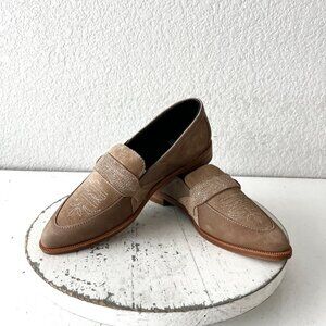 Lane Boots Womens Western Flats MARTINGALE Latte Suede Cowgirl Loafer Slip On 5